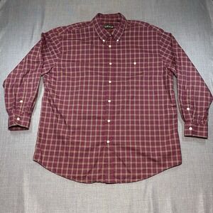 Orvis Button Down Shirt 2XL Long Sleeve Red Check Plaid Country Twill Cotton